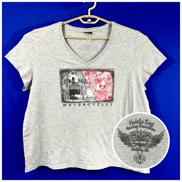 |•HARLEY-DAVIDSON•| Grey V-neck Mobile Bay Mobile, Alabama T-shirt Size 3X - Picture 1 of 10